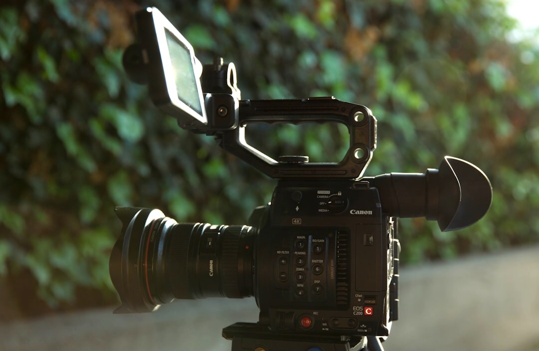 Professional broadcast camera equipment set up for a live report